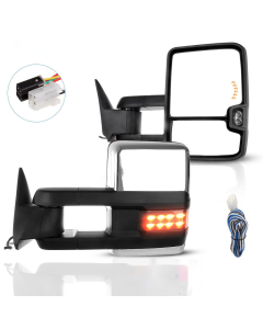 Towing Mirror Chrome Pair for 1988-2000 Chevy GMC C/K 1500 2500 C3500 Power Turn Signal Arrow Clearance Light