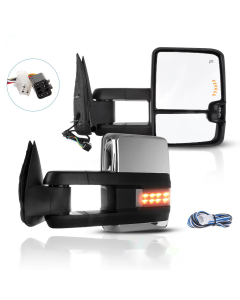 Tow Mirror Chrome Pair for 1999-2002 Chevy Silverado GMC Sierra 1500 2500 HD Power Heated Turn Signal Arrow Clearance Light
