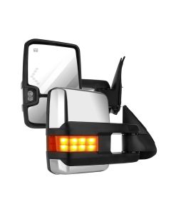 Towing Mirror Chrome Pair for 2003-2007 Chevy Silverado GMC Sierra 1500 2500 3500 Classic Power Heated Turn Signal Puddle Auxiliary Light