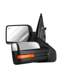 Towing Mirror Chrome Pair for 2004-2014 Ford F150 Power Heated Turn Signal Reflective Stripe