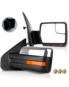 Towing Mirror Chrome Pair for 2004-2014 Ford F150 Pickup Truck Power Heated Turn Signal Puddle Light