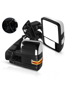 Towing Mirror Chrome Pair for 2004-2014 Ford F150 Power Heated Turn Signal Puddle Clearance Auxiliary Light