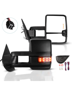 Towing Mirror Pair for 2007-2014 Chevy GMC Silverado Sierra 1500 2500 3500 Power Heated Turn Signal Puddle Auxiliary Light