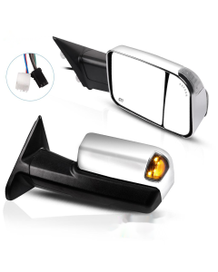 Tow Mirrors Chrome Pair for 2009-2018 Dodge Ram 1500 2500 3500 Power Heated Turn Signal Arrow Puddle Light