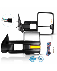Towing Mirror Chrome Pair for 2014-2018 Chevy Silverado GMC Sierra 1500 2500 3500 HD Power Heated Turn Signal Clearance Arrow Light