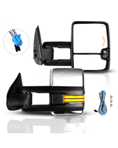 Tow Mirrors Chrome Pair for 2003-2007 GMC Sierra Chevy Silverado 1500 2500 HD Classic Power Heated Dynamic Running Light Arrow Signal