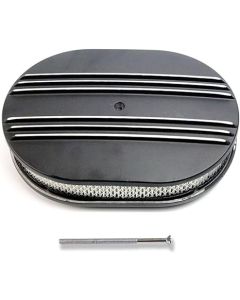 12" Oval Half Finned Black Aluminum Air Cleaner Assembly for 5 1/8" Carburetors Ford Chevy Hot Rod Rat Rod Muscle Car