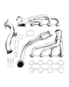 FOR 1982-1993 MUSTANG 5.0 V8 STAINLESS T4 RACING TURBO MANIFOLD EXHAUST + CROSS PIPE