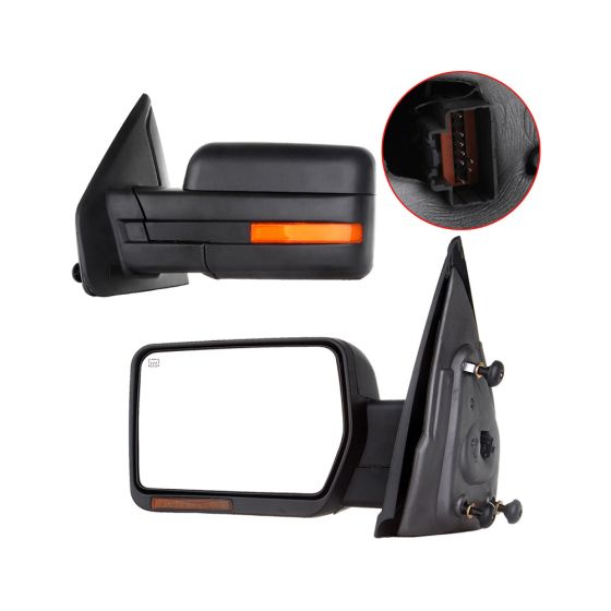 Towing Mirror Pair for 2007-2014 Ford F150 Power Heated Turn Signal Manual Folding