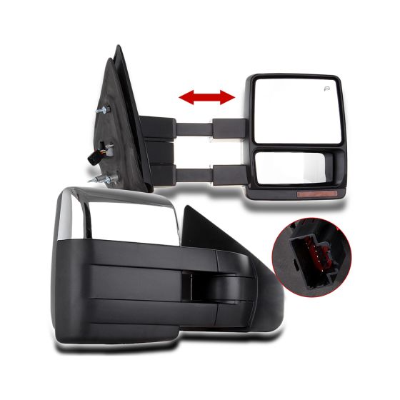 Towing Mirror Chrome Pair for 2007-2014 Ford F150 Power Heated LED Turn Signal Puddle Lamp