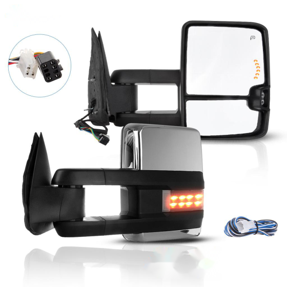 Tow Mirror Chrome Pair for 1999-2002 Chevy Silverado GMC Sierra 1500 2500 HD Power Heated Turn Signal Arrow Clearance Light