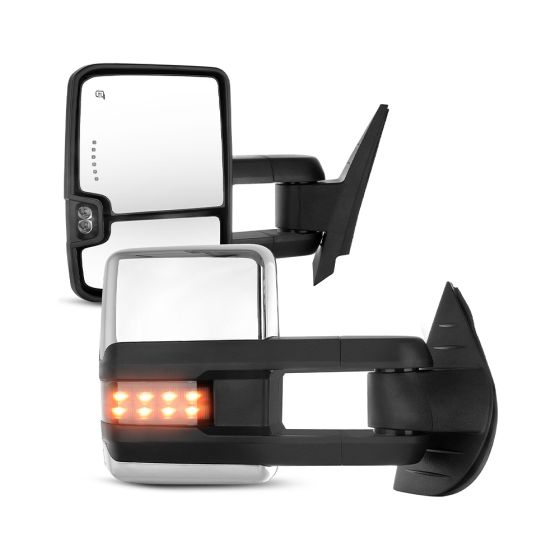 Towing Mirror Chrome Pair for 2007-2014 Chevy GMC Avalanche Silverado Suburban Sierra 1500 2500 3500 Power Heated Turn Signal