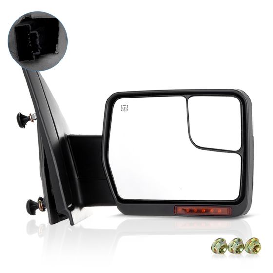 Towing Mirror Passenger Side for 2004-2014 Ford F150 Power Heated Turn Signal Puddle Light Chrome Housing