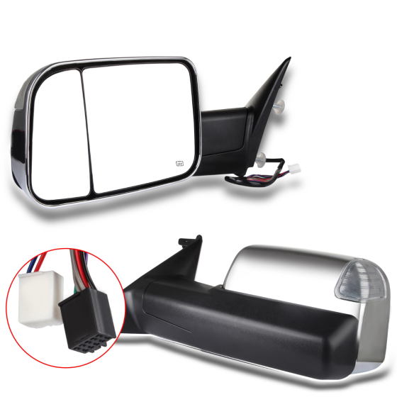 Towing Mirror Chrome Pair for 2009-2018 Ram 1500 2500 3500 Power Heated Turn Signal Puddle Light