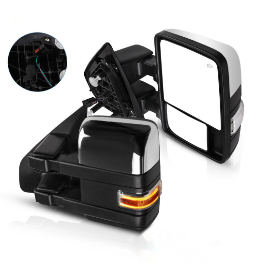 Towing Mirror Chrome Pair for 2004-2014 Ford F150 Power Heated Turn Signal Puddle Clearance Auxiliary Light