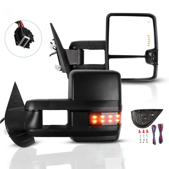 Towing Mirror Pair for 2007-2014 Chevy GMC Silverado Sierra 1500 2500 3500 Power Heated Turn Signal Puddle Auxiliary Light