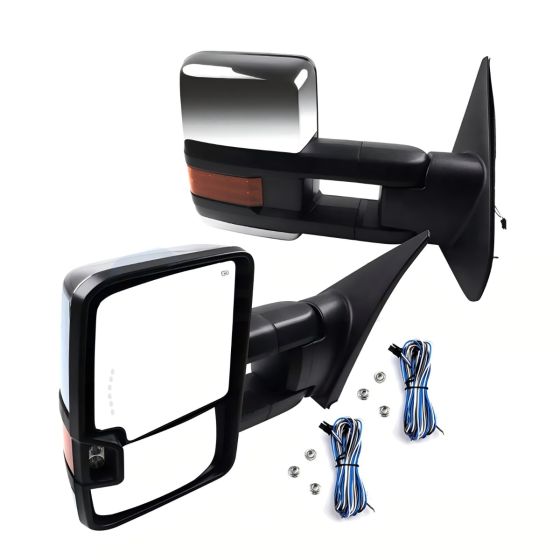 Tow Mirrors Chrome Pair for 2007-2021 Toyota Tundra Power Heated Turn Signal Parallel Auxiliary Light