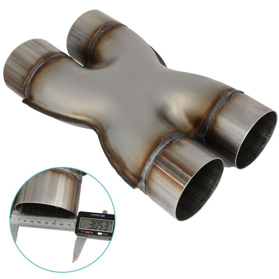 Universal Dual 3" In/Out Crossover X Pipe Exhaust Tip 12" Length Stainless Steel Exhaust Adapter Connector Coupling