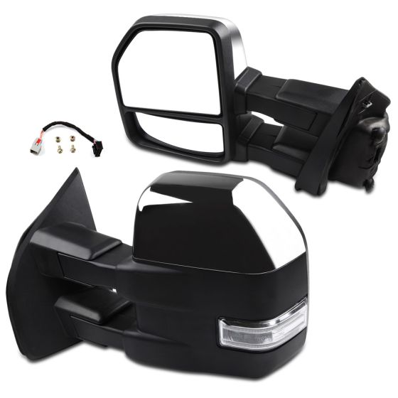 Tow Mirrors Chrome Pair for 2015-2020 Ford F150 Power Heated Turn Signal Puddle Lamp