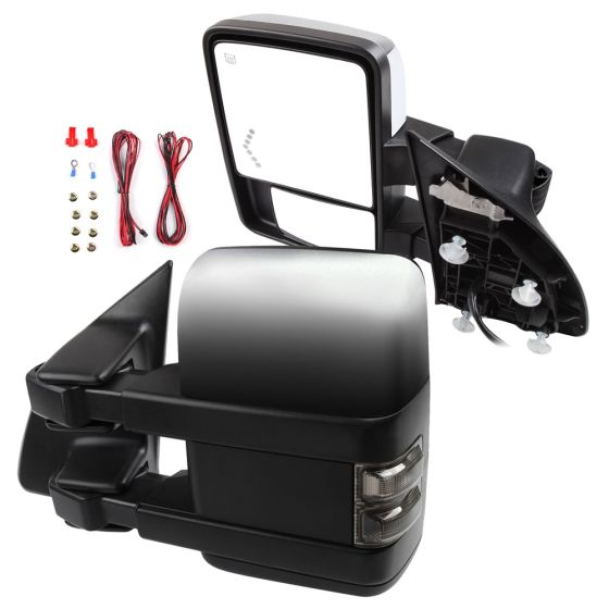 Tow Mirrors Chrome Pair for 1999-2007 Ford F250 F350 F450 550 Super Duty Excursion Power Heated Turn Signal Arrow Lamp