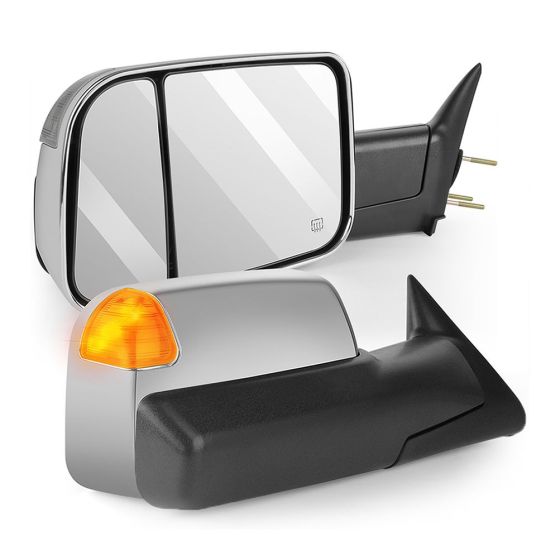 Towing Mirror Chrome Pair for 1998-2002 Dodge Ram 1500 2500 3500 Power Heated Turn Signal