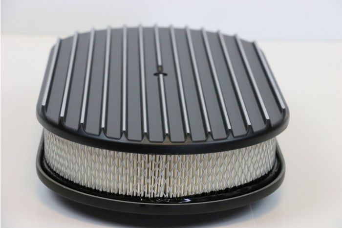 15" Oval Full Finned Black Aluminum Air Cleaner Assembly for SBC BBC Chevy GMC Ford Mopar