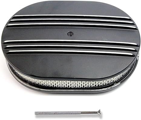 12" Oval Half Finned Black Aluminum Air Cleaner Assembly for 5 1/8" Carburetors Ford Chevy Hot Rod Rat Rod Muscle Car
